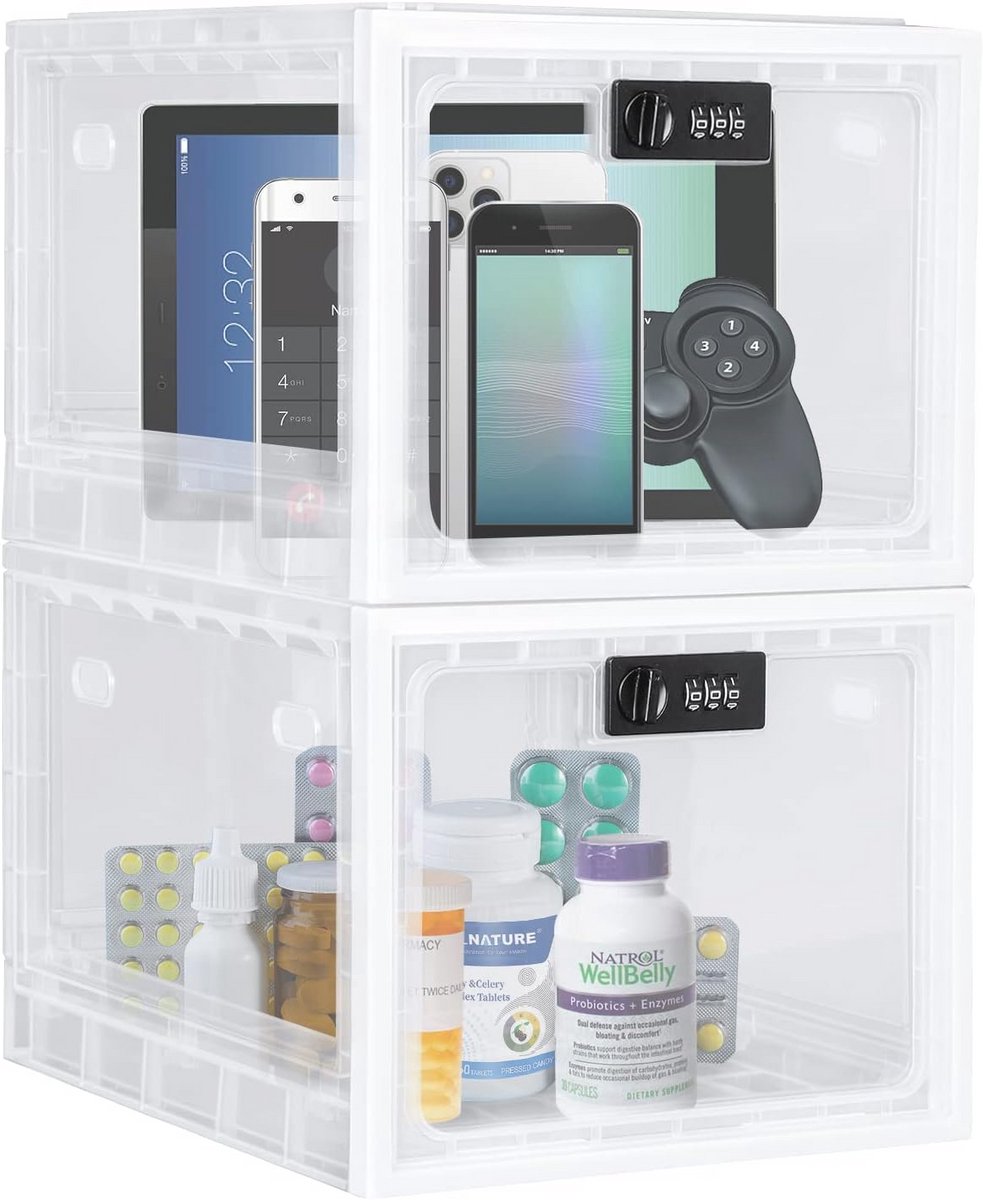 Lalifebuss Medicine Lock Box, Medication Lockable Container for Refrigerator Food Safe Locking Box Tablet Phone Closed Box for Kitchen Home School and Office Safety