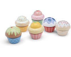 Woet® Houten Speelgoed Cupcakes Set - 6 Stuks - Speelgoedeten voor Kinderen - Rollenspel Keukenspeelgoed - Vanaf 2 Jaar