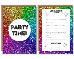 Uitnodiging Kinderfeestje Disco Kleuren - 10 stuks Incl Enveloppen - Party Thema - Uitnodigingskaarten - Uitnodiging Kinderfeestje Jongen en Meisje - Uitnodiging Verjaardag - Kinderfeestje - Uitnodiging Disco