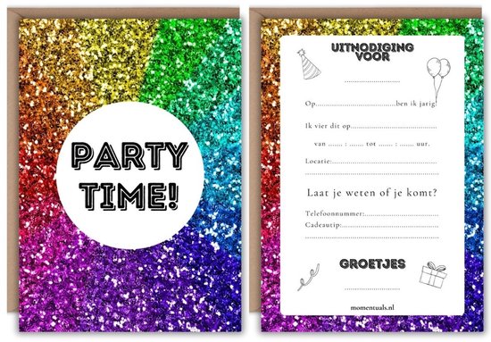 Uitnodiging Kinderfeestje Disco Kleuren - 10 stuks Incl Enveloppen - Party Thema - Uitnodigingskaarten - Uitnodiging Kinderfeestje Jongen en Meisje - Uitnodiging Verjaardag - Kinderfeestje - Uitnodiging Disco