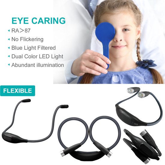 LED-neklamp, oplaadbaar via USB, handsfree, 4 superheldere LED-lampen, 3 instelbare helderheidsniveaus, perfect om in bed te lezen, te breien, te wandelen, te joggen en om 's avonds te ontspannen (zwart). van Merkloos — afbeelding 4