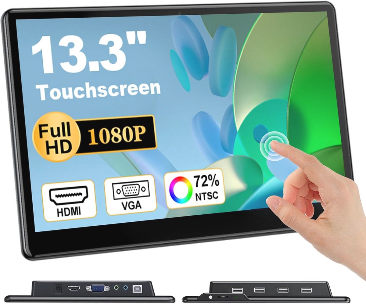 Draagbare Touchscreen Laptop Monitor 13,3 inch FHD 1920 x 1080 IPS - HDMI & VGA Plug & Play