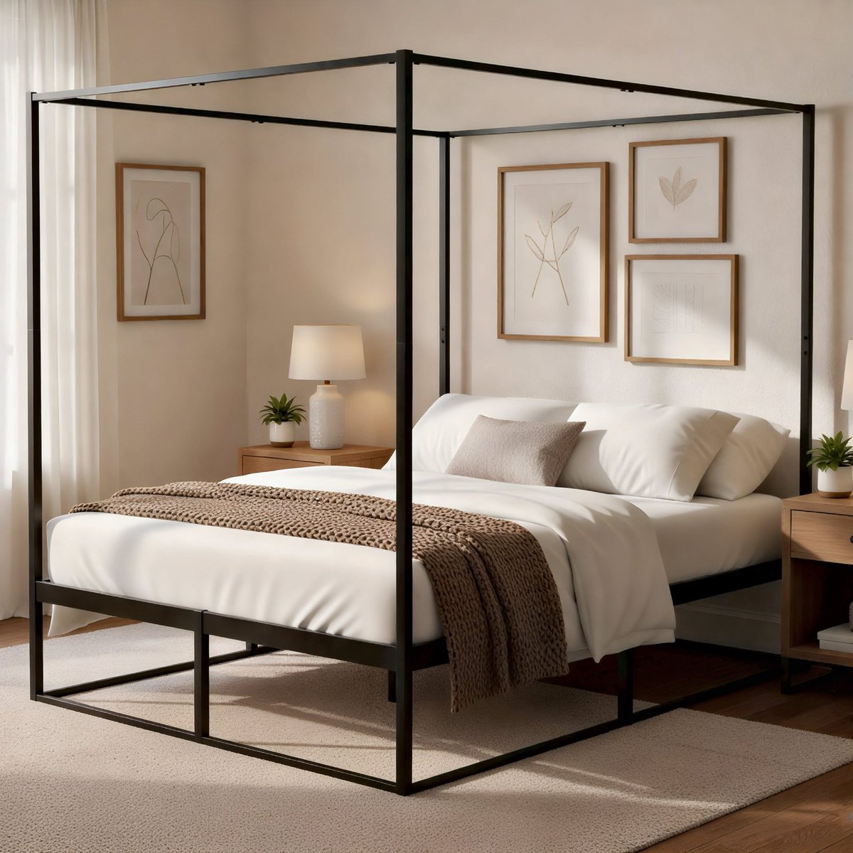 CLP Hemelbed 2 persoonsbed Batoni - voor volwassenen - Bedframe en lattenbodem uit metaal - Stevig metalen bed - 140x200 zwart