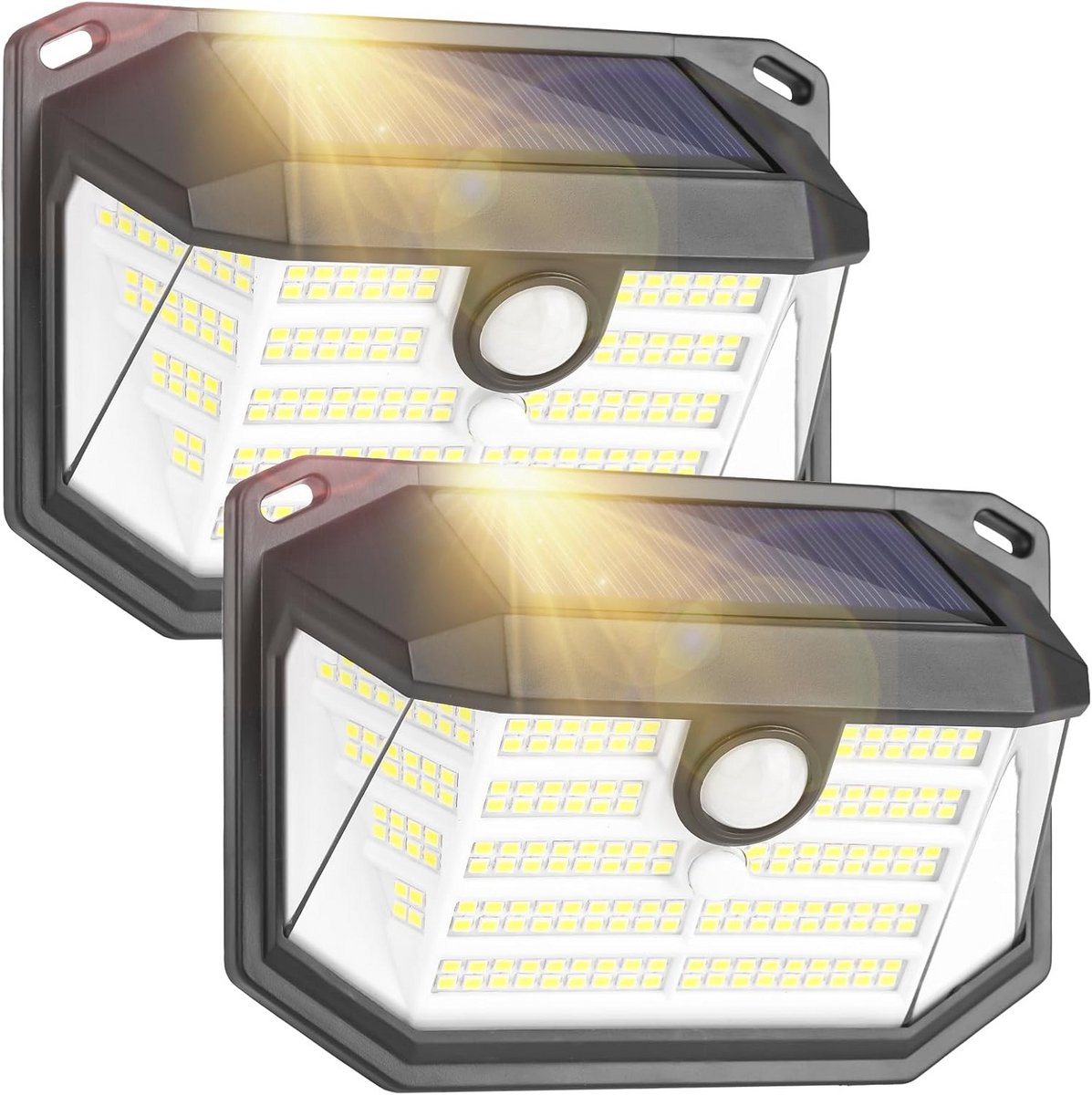 Buitenlamp op zonne-energie met Bewegingsmelder - 230 LEDs, 3 Modi, IP65 Waterdicht, Wandlamp voor Tuin en Garage - 2 Stuks