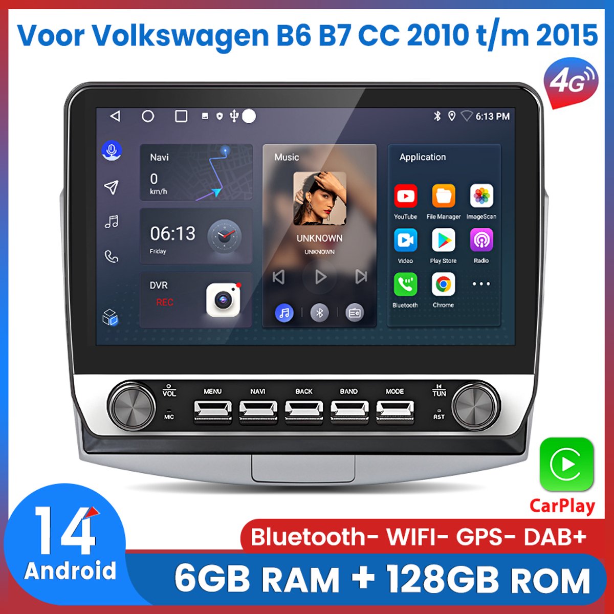 Awesafe 6+128GB Android14 Carplay Autoradio - Geschikt Voor Volkswagen B6 B7 CC 2010 t/m 2015 - 10.1 Inch IPS Radio Scherm - Draadloze Carplay Android Auto - Touchscreen - GPS Navigatie 4G WiFi - Bluetooth Radio - 2010 2011 2012 2013 2014 2015