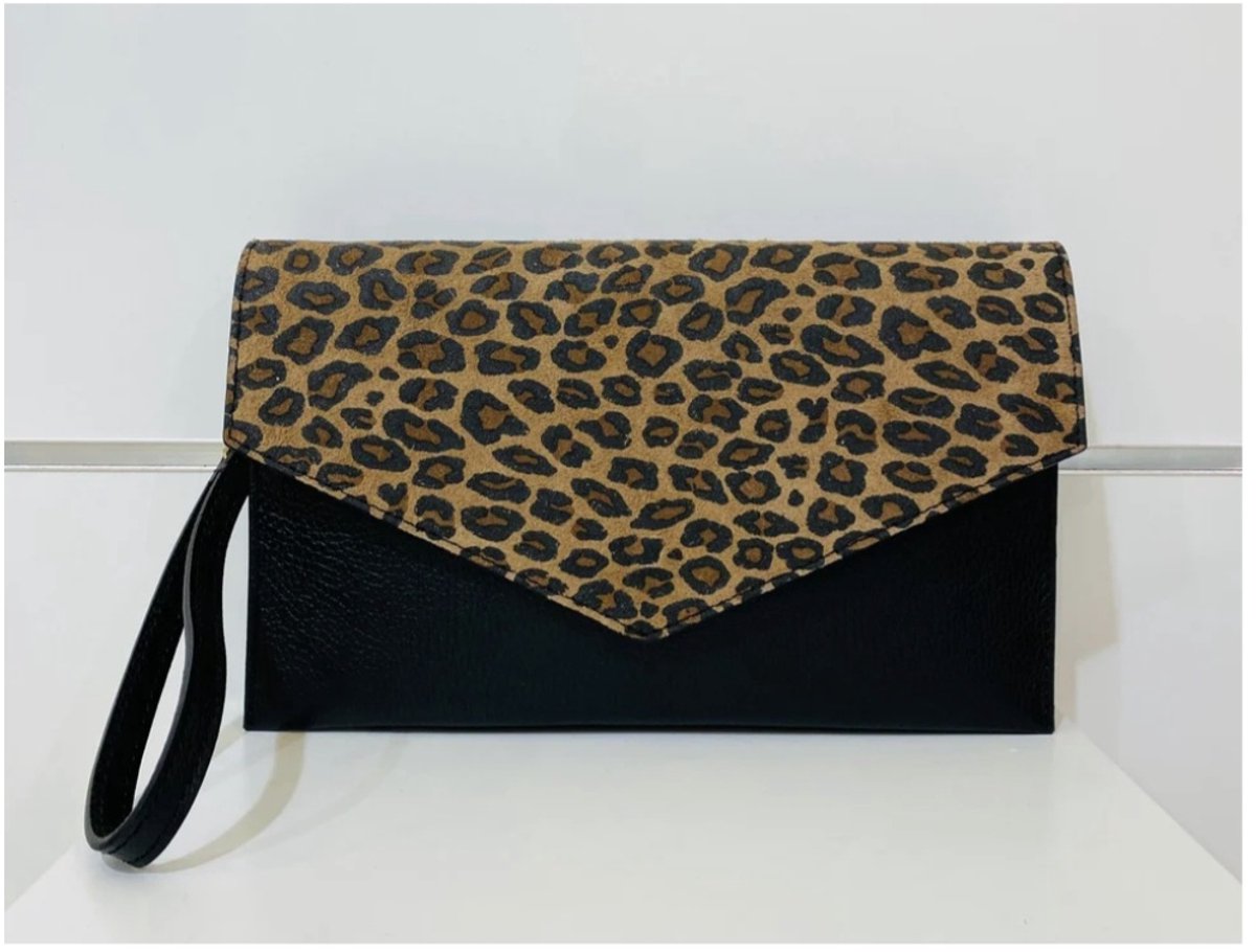 Lena tas-clutch in zwart/leopard, Mondieux madame bij Bibossline