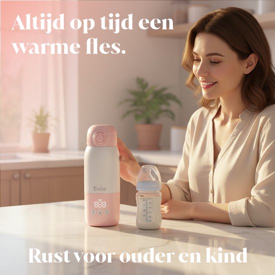 Evite Portable Bottle Warmer Slim - Draagbare Flessenwarmer Onderweg - Compacter - BPA Vrij - USB-C - 13500 mAh - 350ML - Roze van Merkloos — afbeelding 3