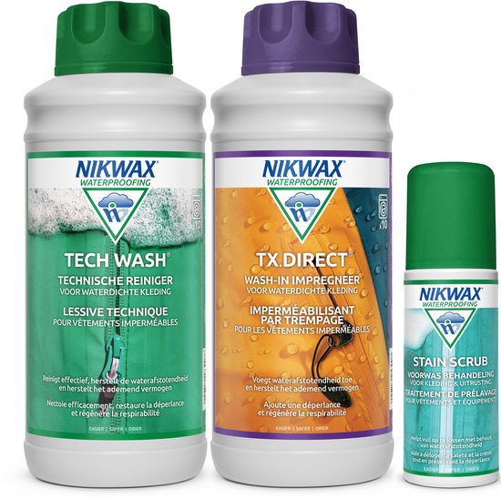 Nikwax "Voordeelpakket" - Tech Wash 1L & Tx.Direct 1L & Stain Scrub 125ml - 3-Pack