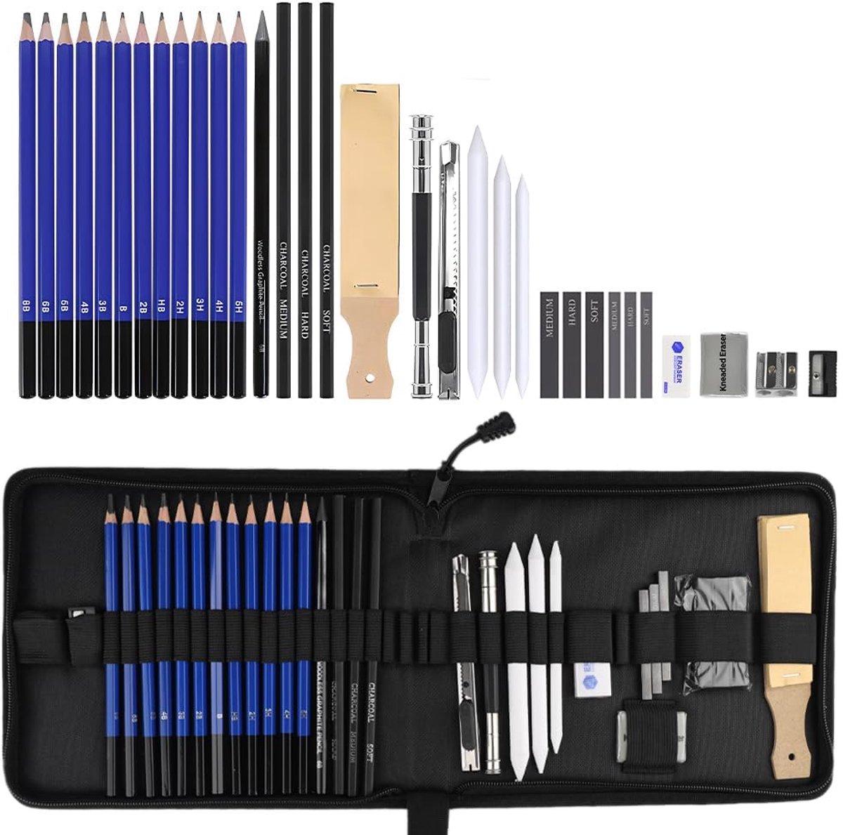 IMPERATORIS® Tekenset voor Kinderen en Volwassenen - Inc teken- en schetsstiften, grafietpotloden, houtskoolpotloden, praktische zak met ritssluiting - Schilderset - 33 Stuks