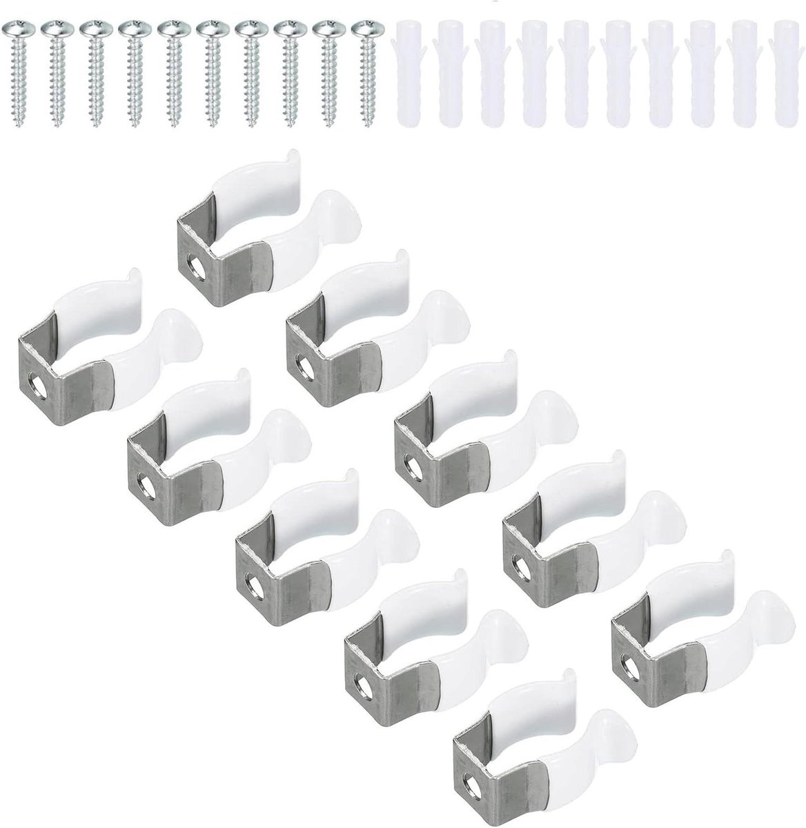 Provento - U Clips Houder Beugel voor LED Gloeilamp Montage - Roestvrij Staal - Fluorescerende Buis Houder - Pijpklemmen - Wit - Pack van 10