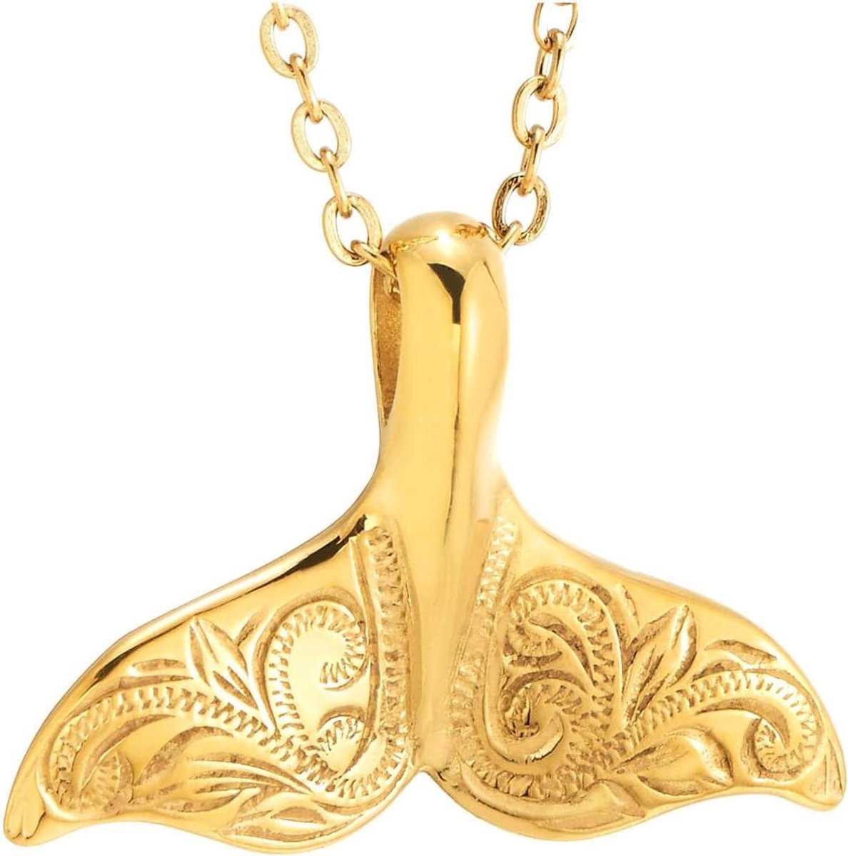 Provento - Roestvrij stalen walvis hanger met filigraan wervelpatroon - Unisex ketting met dolfijnen en staartmotief
