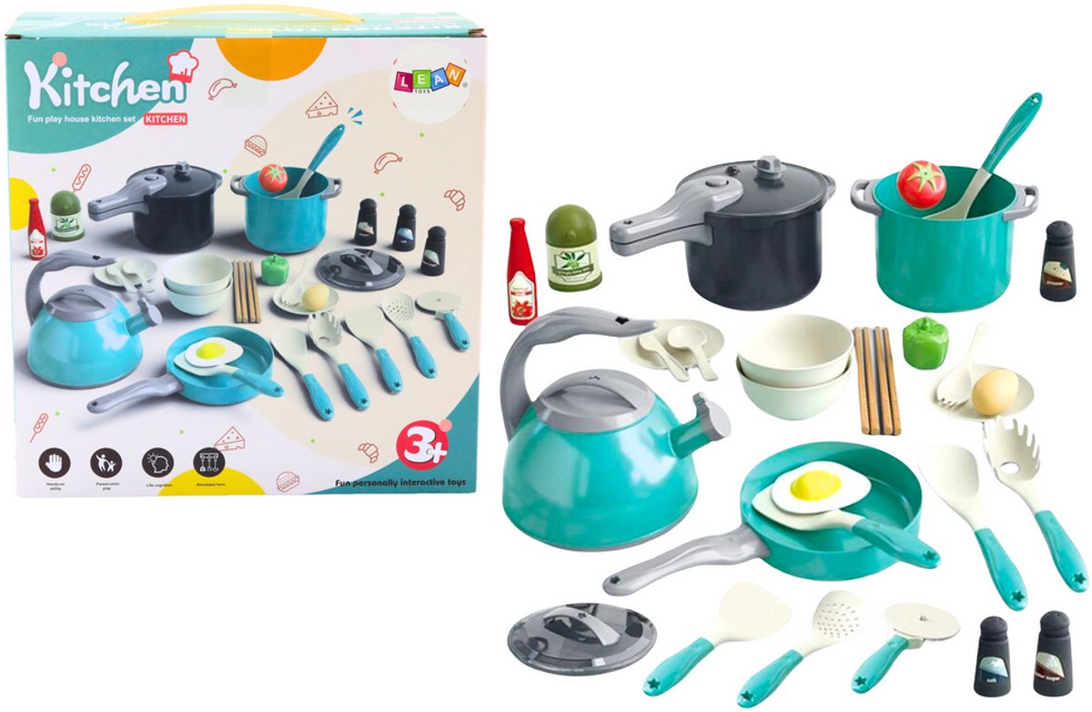Kinderkeuken Set 33 Delig - Speelgoed Pannen en Potten met Waterketel - Keukengerei voor Rollenspel - Compleet Kookset voor Kinderen 3+ - Kookset - Eten - Theepot - Set Keukenspullen