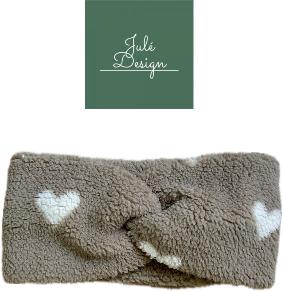 Julé Design meisjes winter teddy haarband taupe hartjes