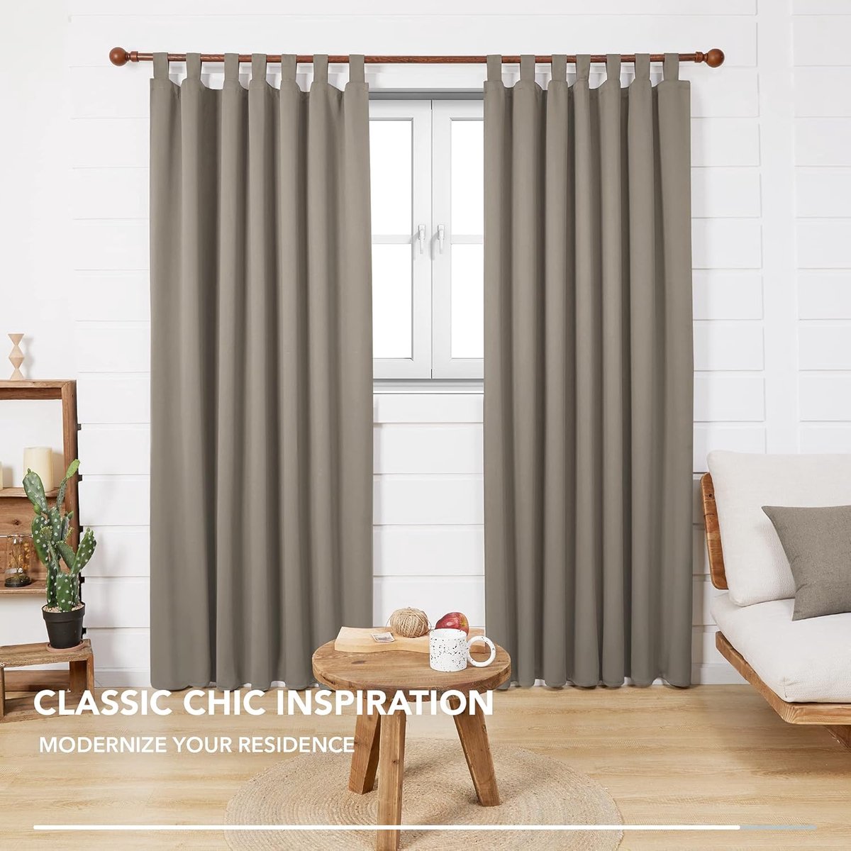 Verduisterende Lussengordijn, Taupe, 2 stuks, Kant en Klaar, Ondoorzichtige Thermogordijn voor Woonkamer, Slaapkamer, 140x175 cm (B x H)