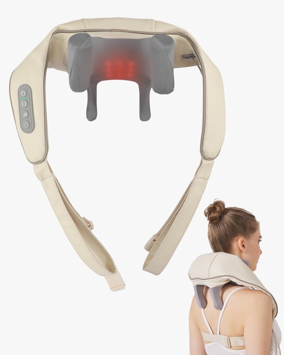 Massage Apparaat - Nekmassager met Warmte - Shiatsu-Schouder- en Rugmassager Kan Spanning Verlichten - Draadloos Ontwerp voor Oplaadbaar Gebruik - Ergonomisch Ontwerp - Ervaar Overal Diepe Weefselontspanning - Wit