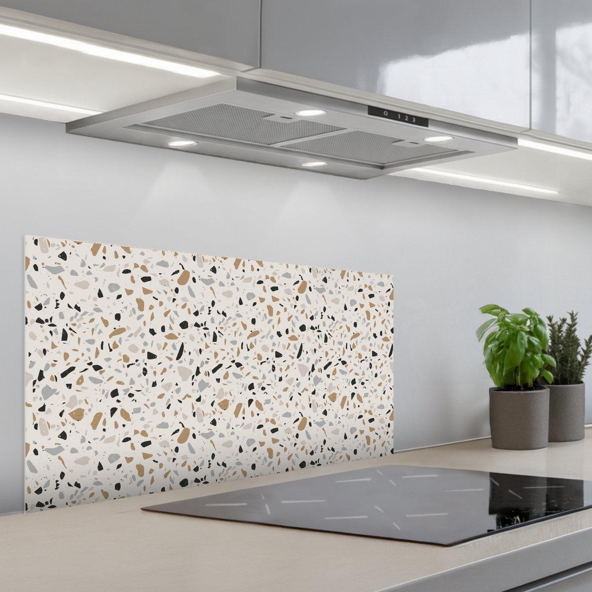 Spatscherm 90x45 cm - Zelfklevende achterwand Terrazzo - Patroon - Staal - Keuken muurbeschermer - Spatwand fornuis