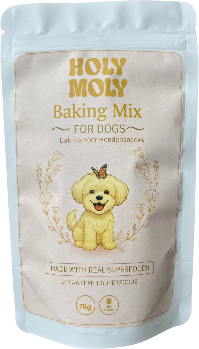 Holy Moly Bakmix voor Honden – Maak zelf gezonde hondenkoekjes, cake & pannenkoeken – Zonder suiker/zout – Leuk cadeau voor je hond