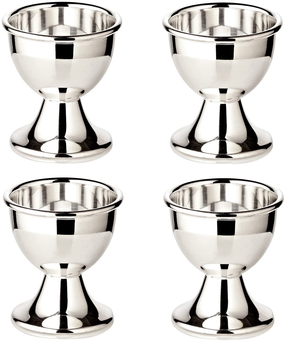 Unyqoos® Set van vier klassieke verzilverde eierdopjes voor feestelijk ontbijt