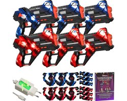 Oplaadbare Lasergame set voor Kinderen + Educatief Boekje - 360° sensoren - Oplaadbaar - 6 Persoons Laser Tag Set met 6 Blasters en Vesten