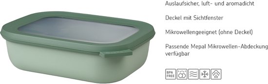 Boîte de conservation Mepal rectangulaire verte de 1000 ml avec un couvercle doté d'une fenêtre transparente.
