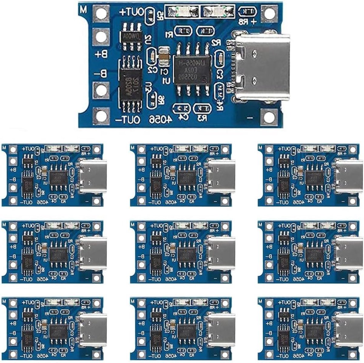 Eamber - USB-C Oplaadbord voor 18650 Lithiumbatterij met Dubbele Bescherming - 10 Stuks