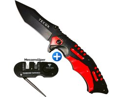 TECQX Dragon Zakmes Extreme - Opvouwbaar - Discreet - Survival Mes - Messenslijper - Inclusief Luxe Cadeauverpakking - Tactical knife - 21,5cm - Broekclip - Vlijmscherp - RVS - Rood/Zwart