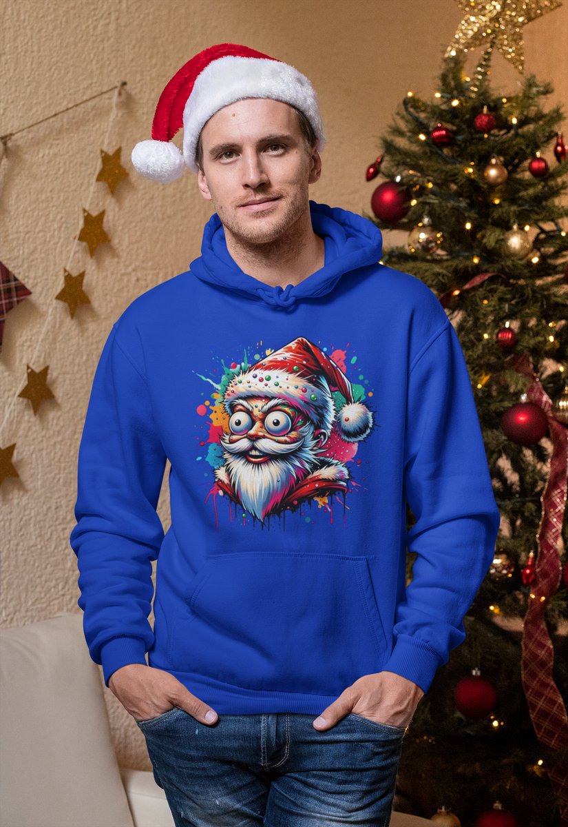 Psycho Santa - Kersttrui - Kerst Trui Blauw - Grappig Kersttrui - Maat XL - Limited Edition