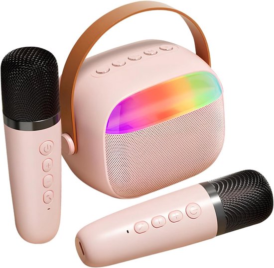 Draagbare Kinder Karaoke Microfoon met Speaker, Draadloos Mini Karaoke Systeem, LED Licht, Makkelijk Bedienbaar