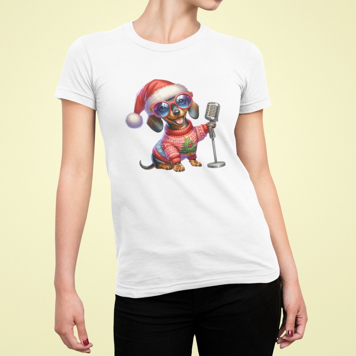 Singing Dog - T-shirt Vrouw - T-shirt Wit - Kerst T-shirt - Maat L - Kerst Cadeau Vrouwen - Limited Edition