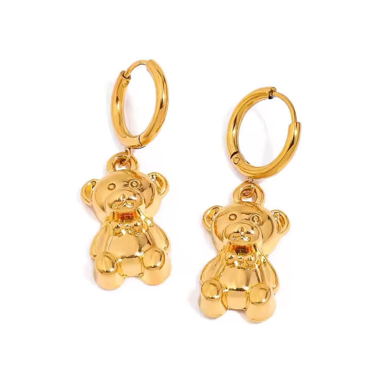 LOUIZ Oorbellen met Teddybeer - Dames Oorbellen - Stainless Steel oorbellen Goudkleurig 18k verguld - Oorbellen beer hanger - Hypoallergeen en waterproof