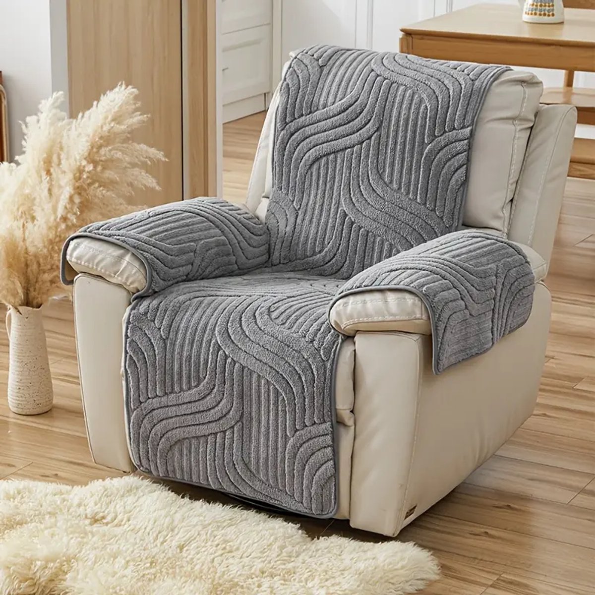 Daity Een flanellen fauteuilhoes in bohemian-stijl - ontworpen ter bescherming tegen krassen van huisdieren - geschikt voor enkele banken/fauteuils.（grijs）