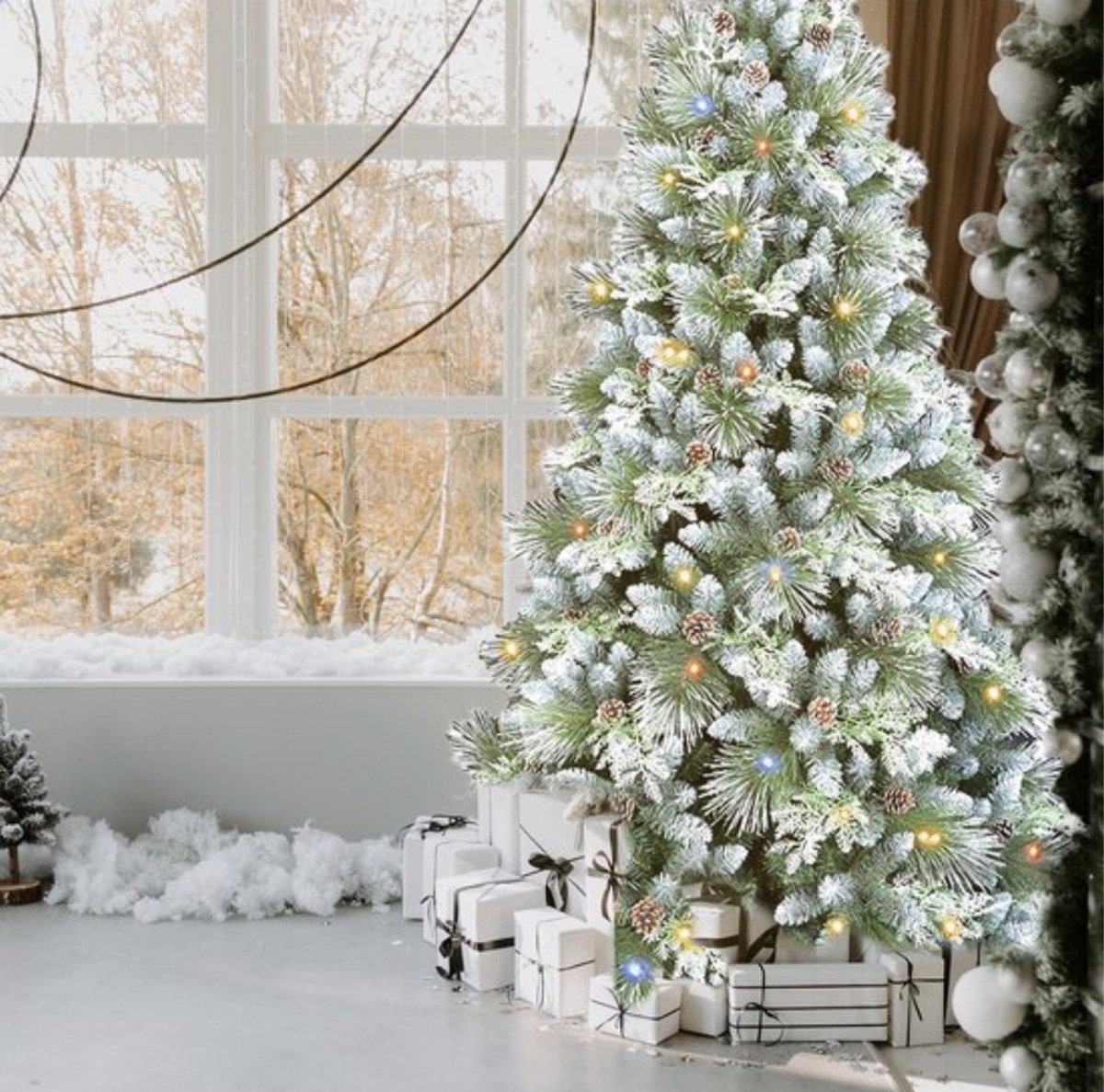 AG Kunstkerstboom met verlichting & kerstversiering - Sneeuw -210 cm - 1150 Takken - Zeer Dicht Takkenstelsel - 1 Taksoort - Eenvoudige Opbouw Zonder Gereedschap - Wit - Kunstkerstboom Net Echt - Volle Kerstboom – foto 3