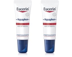 Eucerin Aquaphor SOS Lippenbalsem - Lip Balm - Hydrateert de Droge en Gebarsten Lippen - Ongeparfumeerd - 10 ml - Voordeelverpakking - Bundel van 2