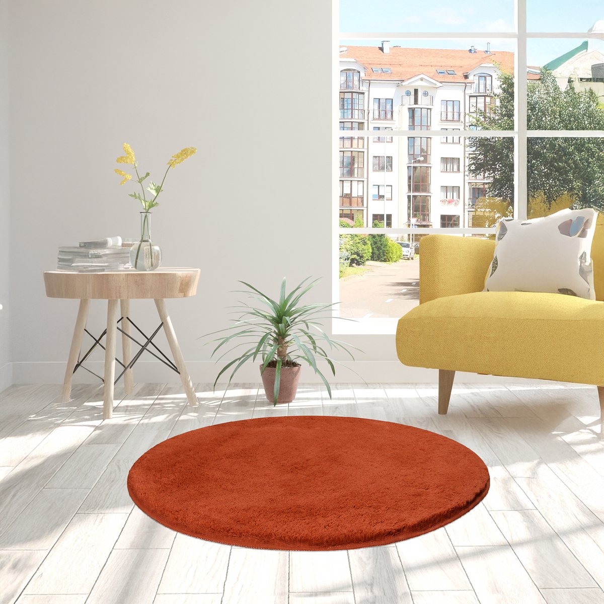 Bosdela Wasbare, zachte badmat, vloerkleed voor de woonkamer, vloerkleed voor de kinderkamer, toiletmat Ø90 cm Baksteen