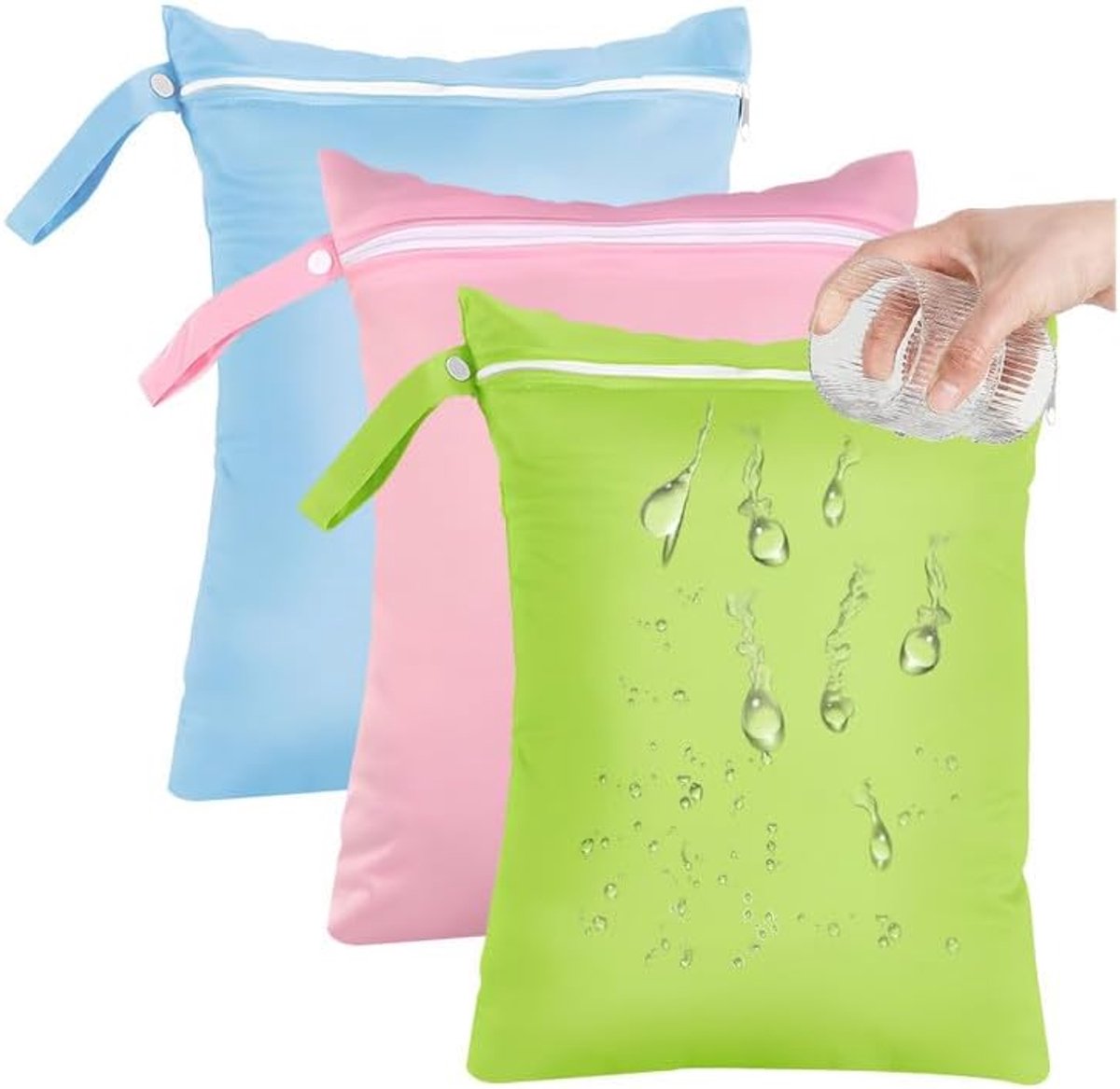 Luierhouders voor tassen, 3 stuks, 40 x 30 cm, wasbare luierzakken, waszak voor reizen, waterdichte luiertas, herbruikbare luiertas, wet bag