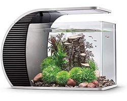 SnelShoppen - Hygger LED Glas Aquarium Set 19 Liter - Panoramisch Aquarium met Gebogen Glas, Verborgen Filter en LED Verlichting (3 Kleurmodi) voor Be