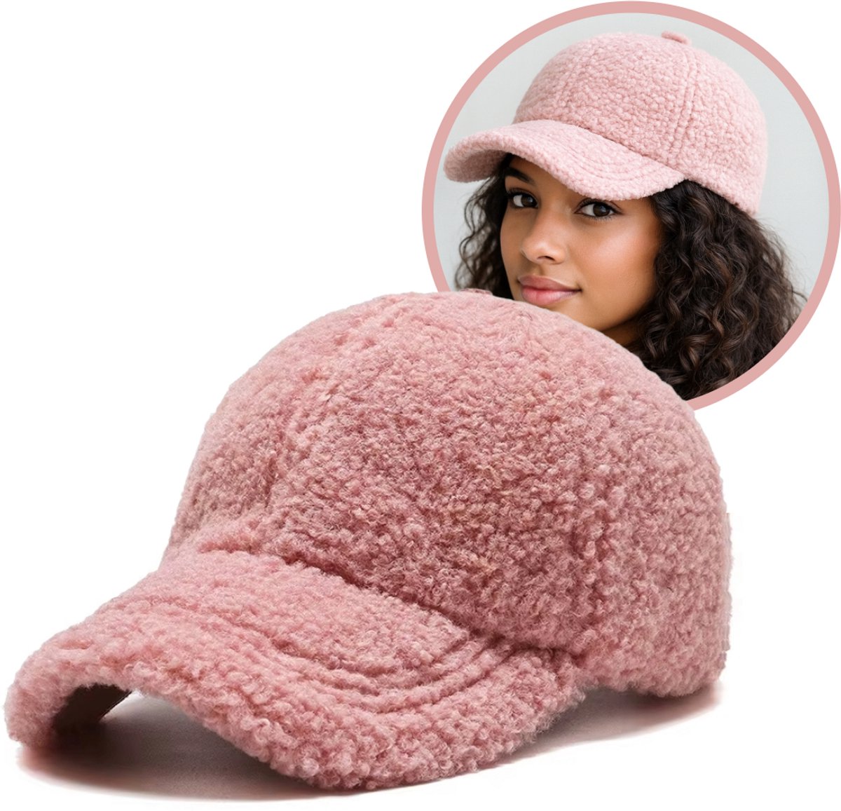 Flipflop Club® Teddy Baseball Cap – Roze – Warme Winter Pet – One Size 56-60 cm – Dames & Heren