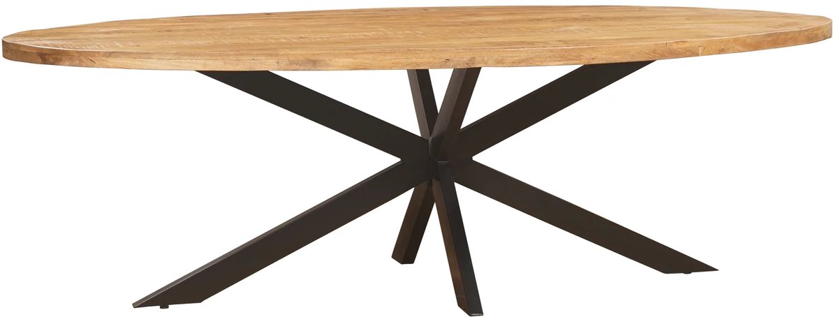 Sfeerwonen Enzo - Eettafel Ovaal - 190 x 90 cm - Mangohout Naturel - Rechte Rand Afwerking - Stalen Matrix Poot