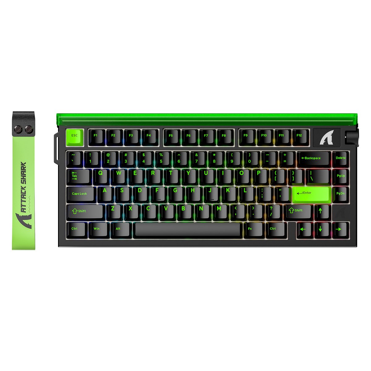 ATTACK SHARK R85HE - Magnetic Switch Wired Gaming Toetsenbord - 79keys - RGB light strip - Decorative Lanyard - Volume knob - PBT Keycaps - 8Khz - 0.005mmRT - 0.08ms - Neon Green