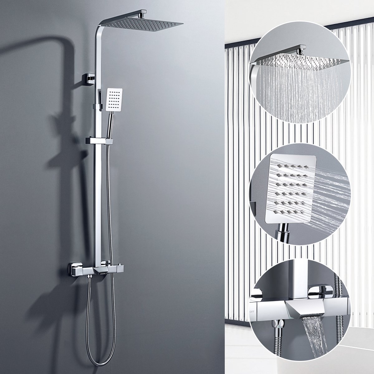 Auralum max Regendouche Met Thermostaatkraan - Chrome Doucheset - Ø 30 cm - Hoofddouche & Neerwaartse Waterval - Inclusief thermostaatkraan - Verstelbare Regendouche - RVS - Chroom