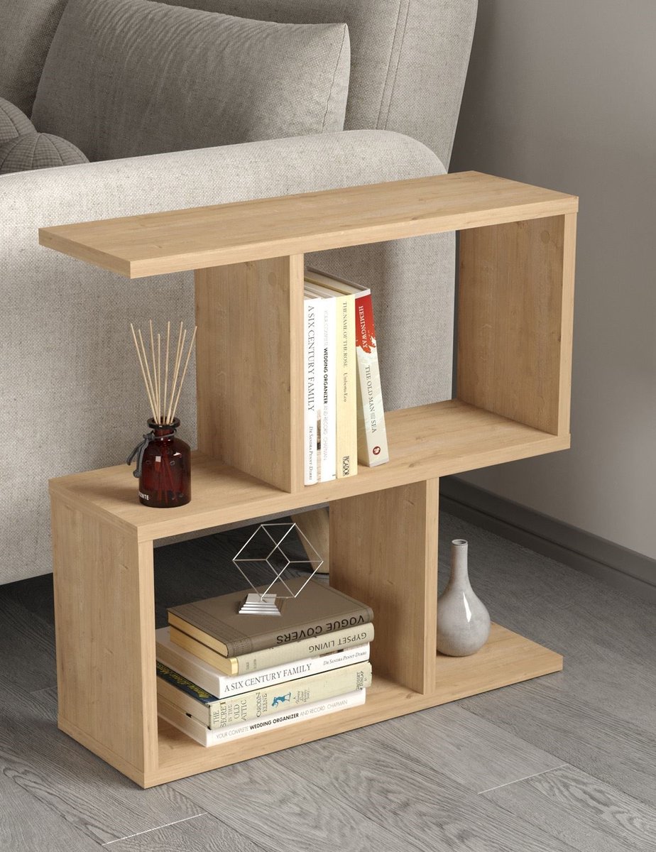 LUNOR® Terra - Tafel - Banktafel - Bijzettafel - Eik/Saffier - 3 Vakken