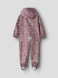 Roze regenpak met all-over hartjesprint in wit, lichtroze en fuchsia.