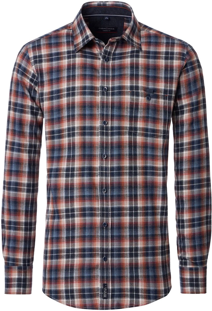CASA MODA Sport casual fit overhemd - twill - wit met oranje - blauw en groen bladeren dessin - Strijkvriendelijk - Boordmaat: 39 - 40
