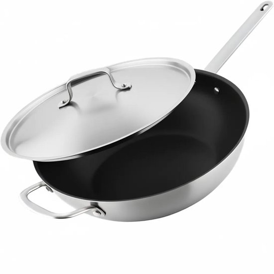 Wok céramique inox Soenil by ISENVI avec couvercle 30 CM - manche inox