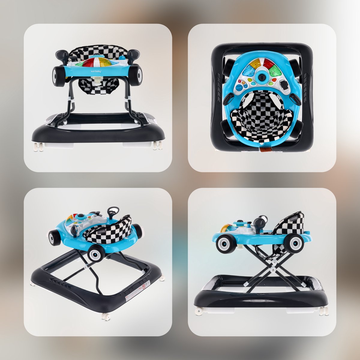 sun baby Loopstoel, baby walker vanaf 6 maanden, verstelbare hoogte, rubberen wielen - Turkoois-Zwart – foto 8