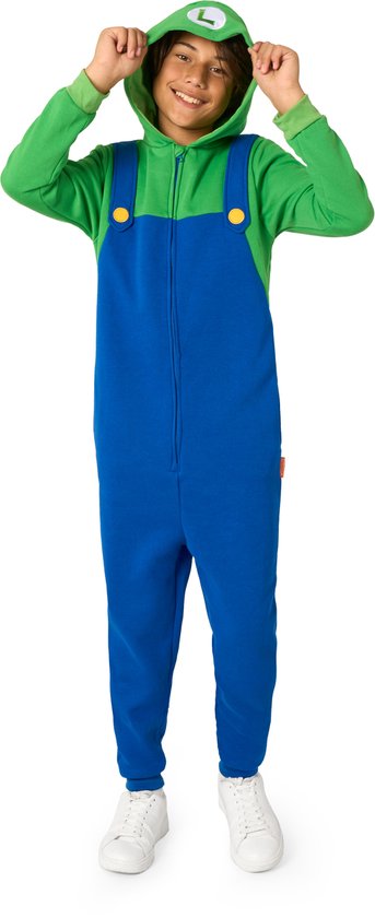 OppoSuits Luigi Kids Onesie - Nintendo Huispak - Kinder Kleding voor Luigi Outfit - Carnaval - Groen - Maat: L - 134/140 - 146/152 - 10-12 Jaar