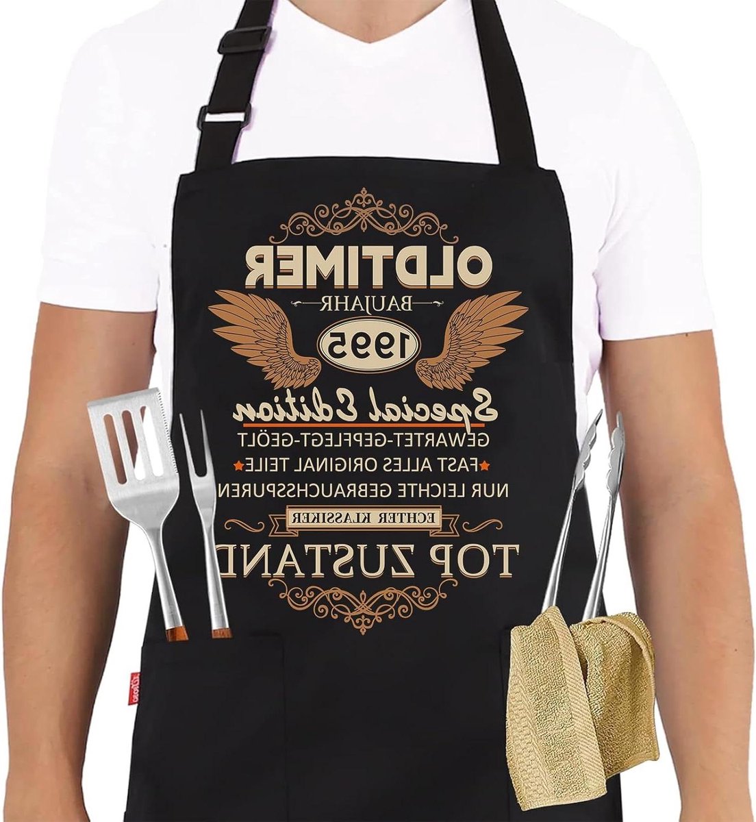 Provento - Barbecueschort 30e verjaardag man - zwart keukenschort waterdicht - oldtimer bouwjaar 1995 - geschenk voor mannen
