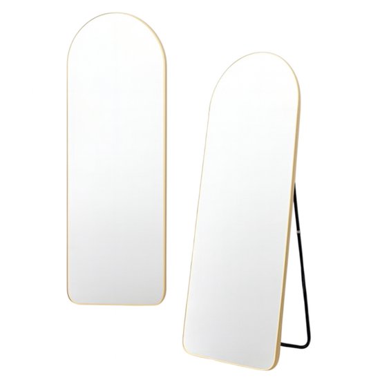 Miroir sur toute la longueur - Demi-ovale - Or - Métal - Verre de sécurité - Miroir sur toute la longueur 160x50cm - Miroir sur pied - Miroir mural avec crochets - Miroir de chambre - Miroir suspendu - Miroir mural