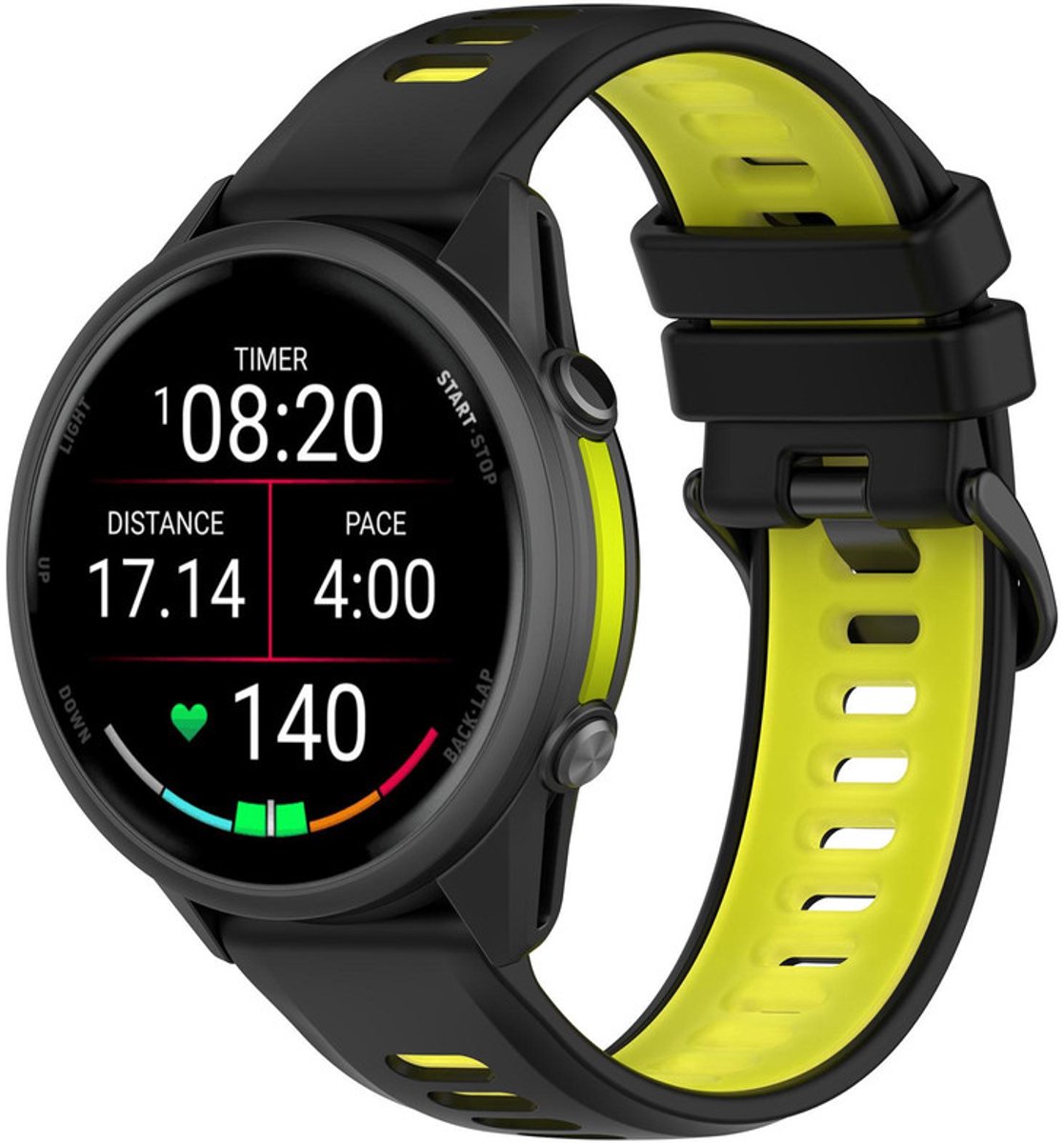 Siliconen bandje - geschikt voor Garmin Forerunner 935 / 945 / 955 / 965 / 745 / 970 - zwart lime