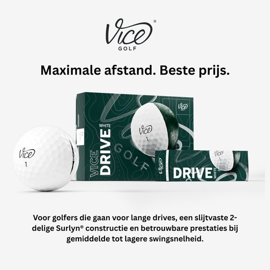 Vice Golf Drive - 12 Golfballen - Wit - 2-delige Surlyn® Constructie - Golf Accessoire van Vice — afbeelding 3